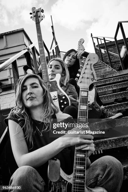 Theresa Wayman, Jenny Lee Lindberg and Emily Kokal of indie rock group Warpaint, photographed before a live performance at the O2 Academy in Oxford,...