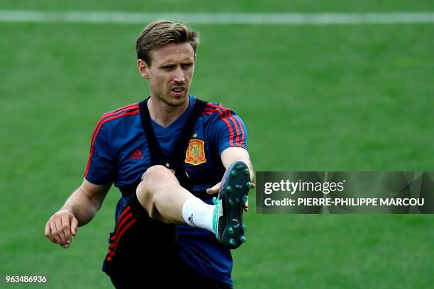 Spain's Ignacio Monreal attend a training session of Spain's football national team at the Spanish Football Federation's "Ciudad del Futbol" in Las...