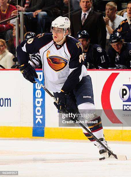 Nik Antropov of the Atlanta Thrashers skates against the Nashville Predators on January 30, 2010 at the Sommet Center in Nashville, Tennessee.