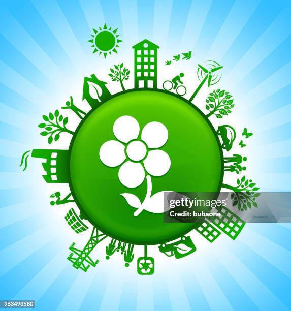 summer flower environment green button background on blue sky - blue flower stock illustrations