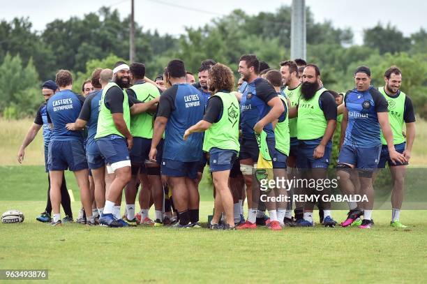 Castres' players attend a training session at Levezou stadium in Saix, near Castres, southern France, on May 29 ahead of the Top 14 final rugby match...