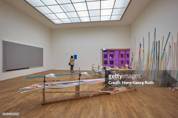 Art work by Michael Bettler and Jonas Weichsel seen during the 'Soziale Fassaden' exhibition preview at MMK 1 on May 29, 2018 in Frankfurt am Main,...