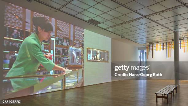 Art work by Sarah Morris seen during the 'Soziale Fassaden' exhibition preview at MMK 1 on May 29, 2018 in Frankfurt am Main, Germany. The exhibition...