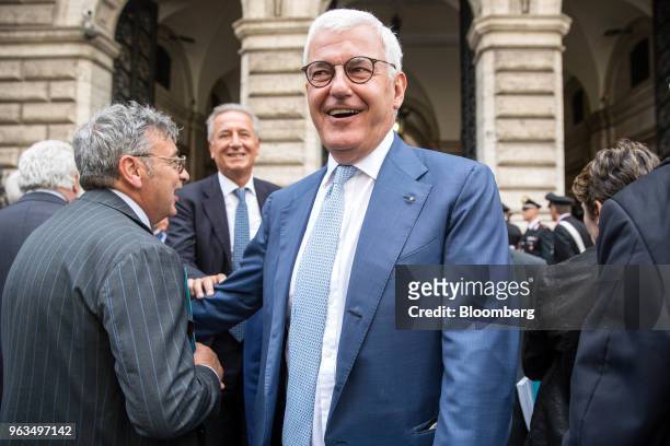 Alessandro Profumo, chief executive officer of Leonardo SpA, leaves the Bank of Italy's annual meeting in Rome, Italy, on Tuesday, May 29, 2018....