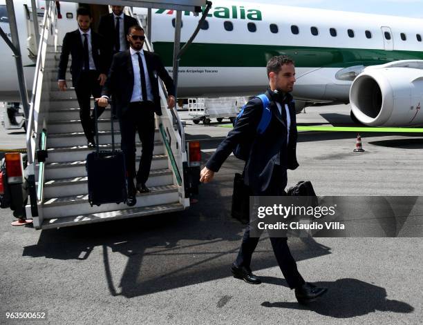 Giacomo Bonaventura of Italy arrives at the Florence Airport on May 29, 2018 in Florence, Italy.