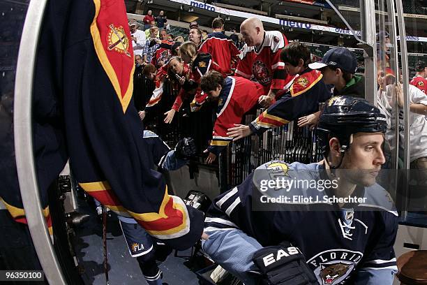 Gregory Campbell of the Florida Panthers walks out to the ice prior to the start of the game against the New York Islanders at the BankAtlantic...