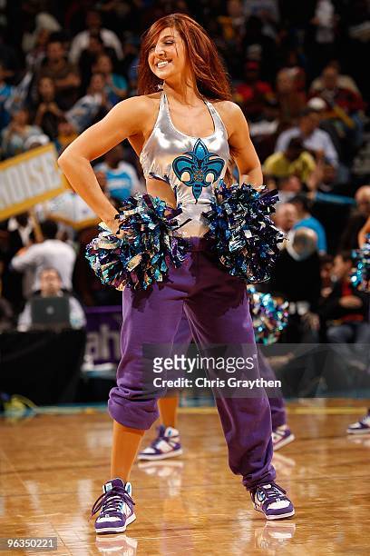 Member of the Honeybees dance team performs during the game between the Chicago Bulls and the New Orleans Hornets at the New Orleans Arena on January...