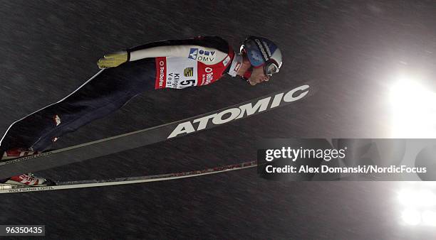 Wolfgang Loitzl of Austria competes during the qualification round of the FIS Ski Jumping World Cup on February 2, 2010 in Klingenthal, Germany.