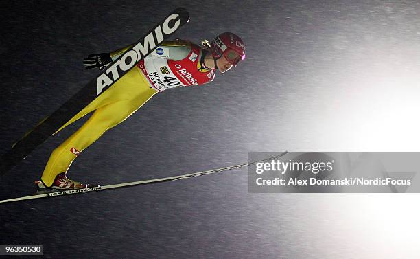 Tom Hilde of Norway competes during the qualification round of the FIS Ski Jumping World Cup on February 2, 2010 in Klingenthal, Germany.