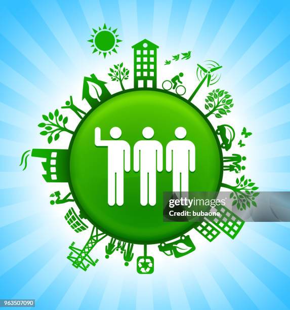 small group environment green button background on blue sky - group environmentalist stock illustrations