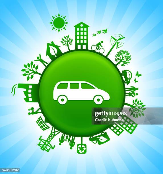 minivan environment green button background on blue sky - wheel bug stock illustrations