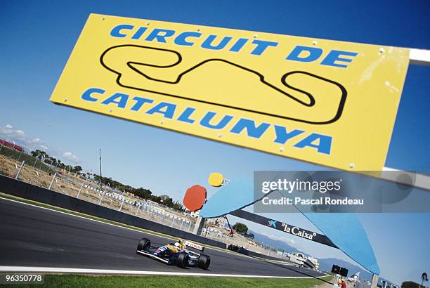 Nigel Mansell drives the Williams-Renault FW14 during the Spanish Grand Prix on 29th September 1991at the Circuit de Catalunya, Barcelona, Spain.