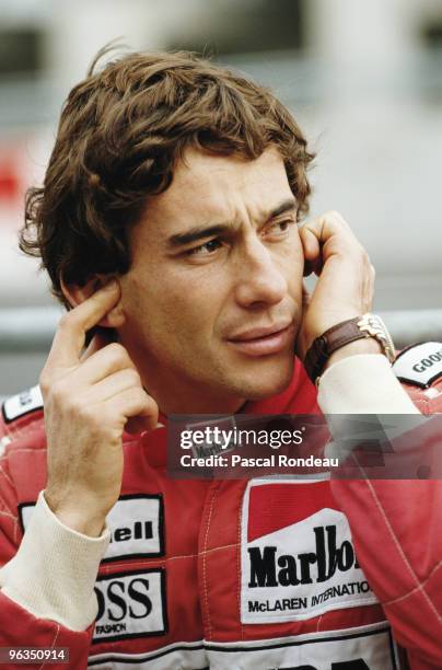 Ayrton Senna from Brazil, driver of the Honda Marlboro McLaren McLaren MP4-6 Honda V12 during pre season testing in February 1991 at the Autodromo...