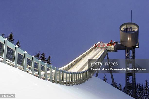 View of the jumping hill during the qualification round of the FIS Ski Jumping World Cup on February 2, 2010 in Klingenthal, Germany.