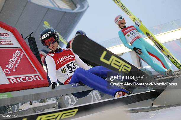 Robert Kranjec of Slovenia competes during the qualification round of the FIS Ski Jumping World Cup on February 2, 2010 in Klingenthal, Germany.