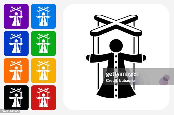 puppet icon square button set - acting stock illustrations