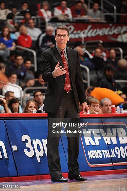 Head coach Kiki Vandeweghe of the New Jersey Nets stands on the sideline during the game against the Los Angeles Clippers at Staples Center on...