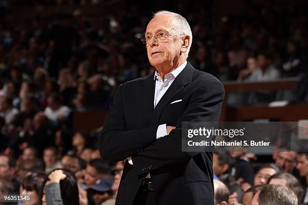 Head coach Larry Brown of the Charlotte Bobcats stands on the sideline during the game against the New York Knicks on January 7, 2010 at Madison...
