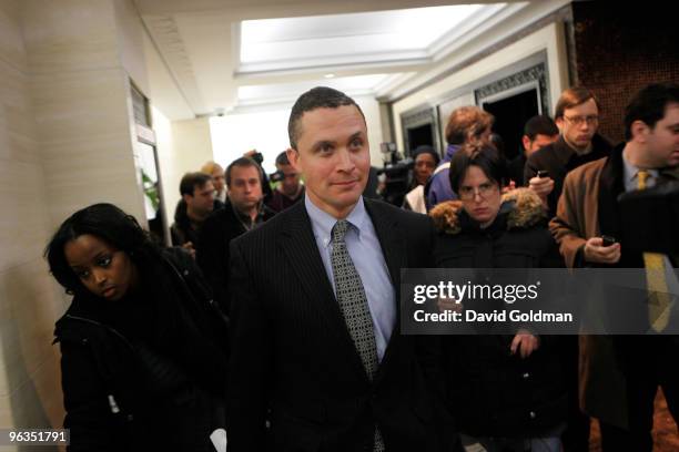 Potential U.S. Senatorial candidate for New York, Harold Ford Jr., leaves a meeting at the offices of NARAL Pro-Choice February 2, 2010 in New York...