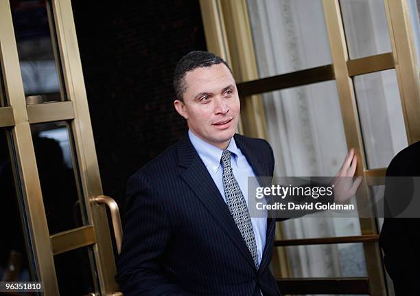 Potential U.S. Senatorial candidate for New York, Harold Ford Jr., leaves a meeting at the offices of NARAL Pro-Choice February 2, 2010 in New York...