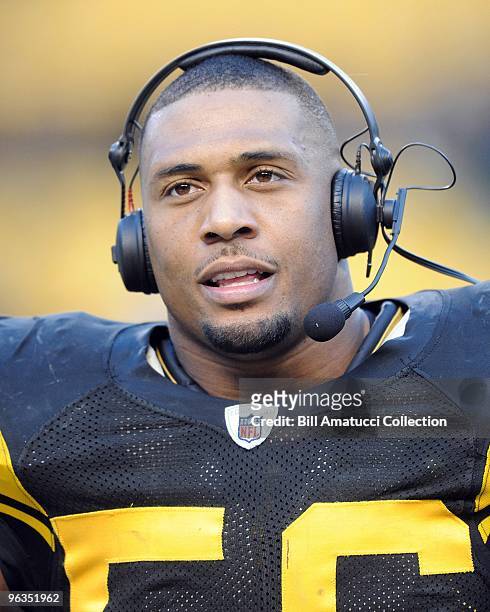 Linebacker LaMarr Woodley of the Pittsburgh Steelers is interviewed following a game on December 27, 2009 against the Baltimore Ravens at Heinz Field...