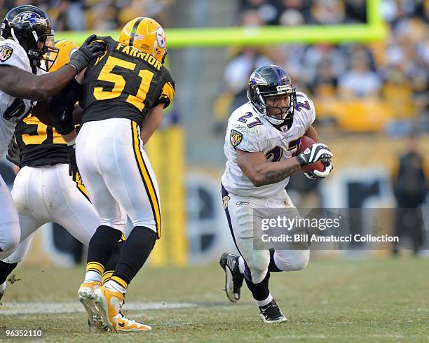 Running back Ray Rice of the Baltimore Ravens runs with the ball during a game on December 27, 2009 against the Pittsburgh Steelers at Heinz Field in...