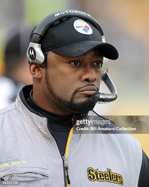 Head coach Mike Tomlin of the Pittsburgh Steelers on the sidelines during a game on December 27, 2009 against the Baltimore Ravens at Heinz Field in...