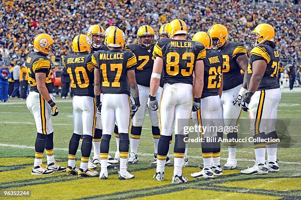 Quarterback Ben Roethlisberger of the Pittsburgh Steelers in the huddle during a game on December 27, 2009 against the Baltimore Ravens at Heinz...