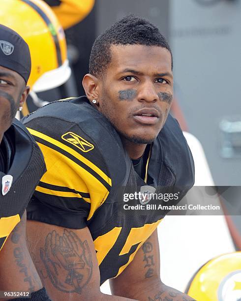 Wide receiver Mike Wallace of the Pittsburgh Steelers on the sidelines during a game on December 27, 2009 against the Baltimore Ravens at Heinz Field...