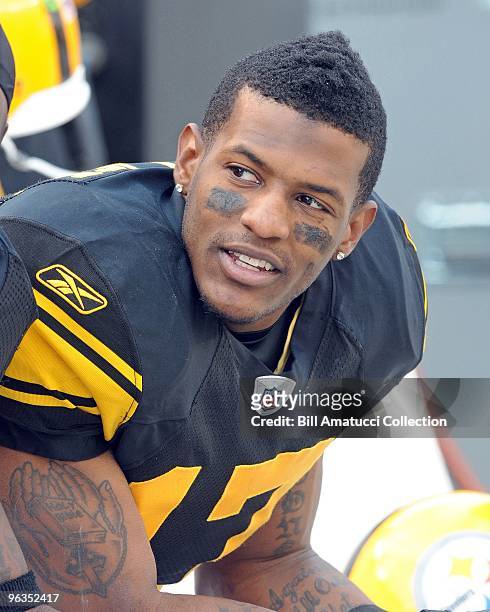 Wide receiver Mike Wallace of the Pittsburgh Steelers on the sidelines during a game on December 27, 2009 against the Baltimore Ravens at Heinz Field...