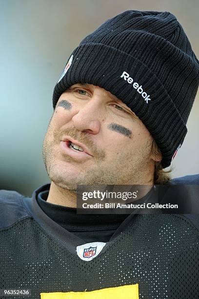 Quarterback Ben Roethlisberger of the Pittsburgh Steelers on the sidelines during a game on December 27, 2009 against the Baltimore Ravens at Heinz...