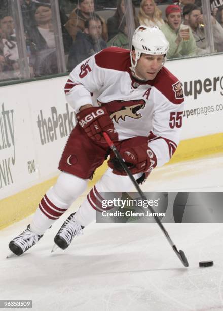 Ed Jovanovski of the Phoenix Coyotes skates against the Dallas Stars on January 31, 2010 at the American Airlines Center in Dallas, Texas.
