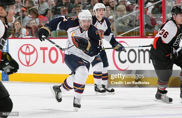 Todd White of the Atlanta Thrashers skates against the Philadelphia Flyers on January 28, 2010 at the Wachovia Center in Philadelphia, Pennsylvania.