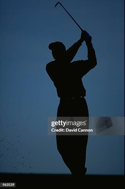 Silhouette of Tiger Woods of USA in action during the WGC - American Express Championship held at the Valderrama Golf Club in Valderrama in Spain. \...