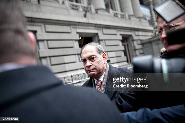 Trustee Irving Picard, partner at Baker & Hostetler LLP, speaks to the media outside U.S. Bankruptcy Court in New York, U.S., on Tuesday, Feb. 2,...