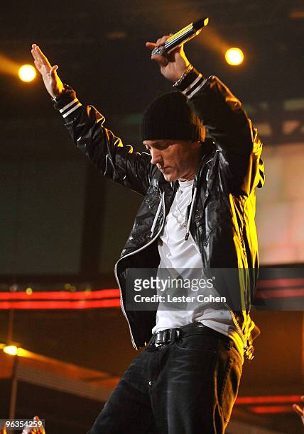 Rapper Eminem performs onstage at the 52nd Annual GRAMMY Awards held at Staples Center on January 31, 2010 in Los Angeles, California.