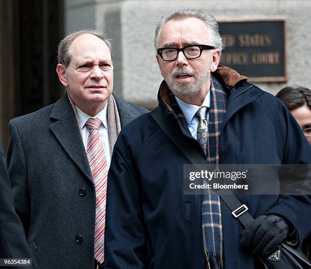 Irving Picard, partner at Baker & Hostetler LLP, left, leaves U.S. Bankruptcy Court with his attorney David Sheehan, in New York, U.S., on Tuesday,...