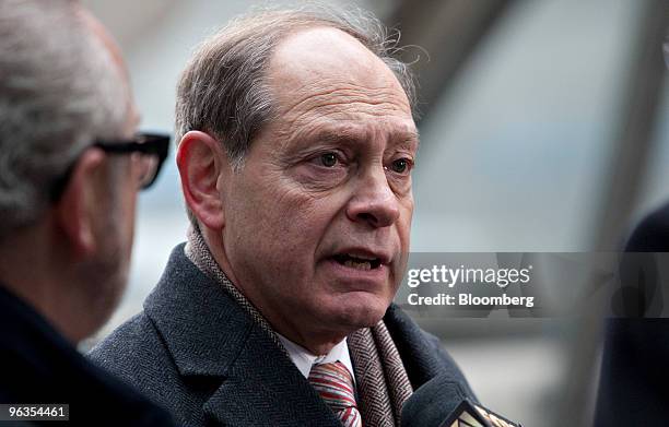 Irving Picard, partner at Baker & Hostetler LLP, speaks during an interview outside U.S. Bankruptcy Court in New York, U.S., on Tuesday, Feb. 2,...