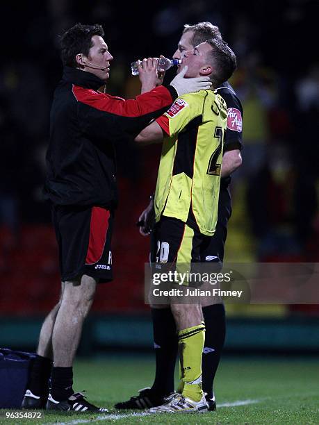 Tom Cleverley of Watford is seen to after scoring the opening goal of the Coca-Cola Championship match between Watford and Sheffield United at...