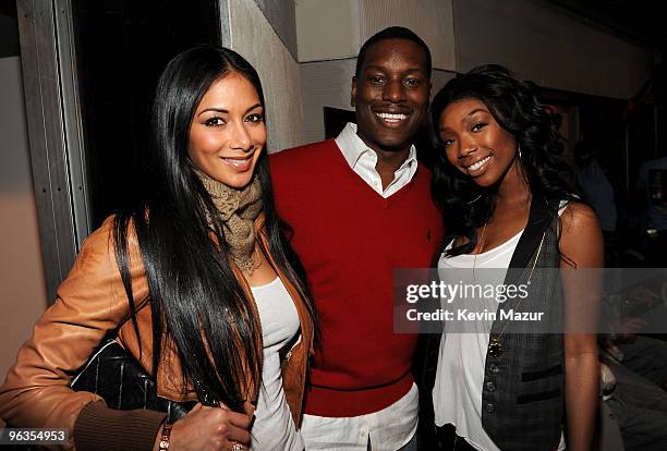 Singer Nicole Scherzinger, actor Tyrese Gibson and singer Brandy attend the "We Are The World 25 Years for Haiti" recording session held at Jim...