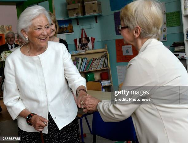 Brussels 29.05.18 - Visite de la reine Paola à l'école communale Arc-en-Ciel de Molenbeek - Bezoek van koningin Paola aan de gemeentelijke...