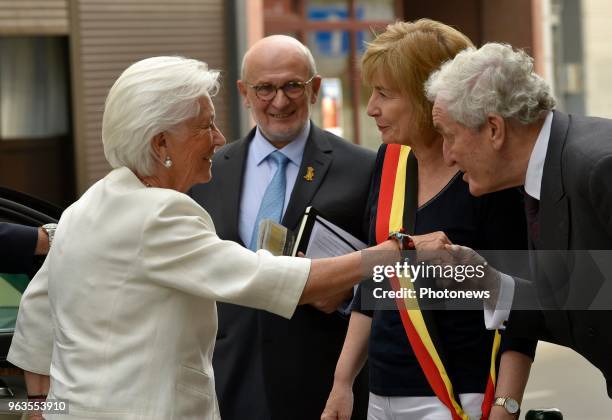 Brussels 29.05.18 - Visite de la reine Paola à l'école communale Arc-en-Ciel de Molenbeek - Bezoek van koningin Paola aan de gemeentelijke...