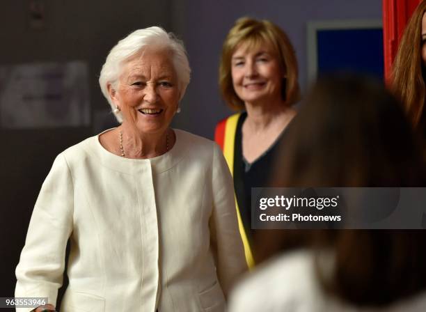 Brussels 29.05.18 - Visite de la reine Paola à l'école communale Arc-en-Ciel de Molenbeek - Bezoek van koningin Paola aan de gemeentelijke...