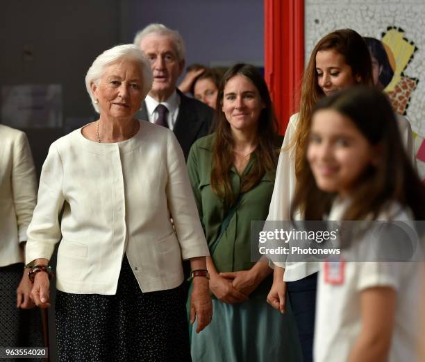 Brussels 29.05.18 - Visite de la reine Paola à l'école communale Arc-en-Ciel de Molenbeek - Bezoek van koningin Paola aan de gemeentelijke...