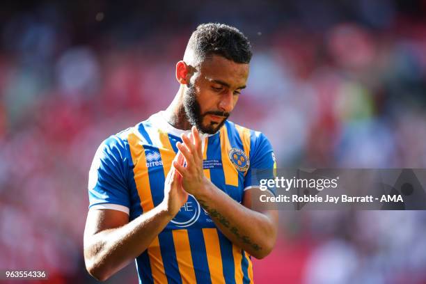 Dejected Stefan Payne of Shrewsbury Town applauds the fans during the Sky Bet League One Play Off Final between Rotherham United and Shrewsbury Town...