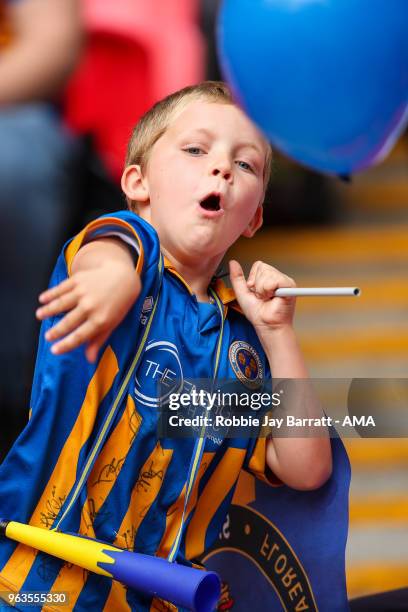 Fan of Shrewsbury Town during the Sky Bet League One Play Off Final between Rotherham United and Shrewsbury Town at Wembley Stadium on May 27, 2018...