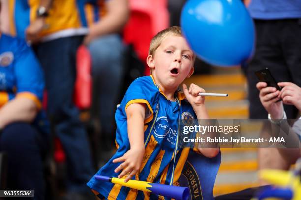Fan of Shrewsbury Town during the Sky Bet League One Play Off Final between Rotherham United and Shrewsbury Town at Wembley Stadium on May 27, 2018...
