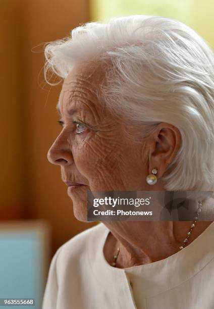 Brussels 29.05.18 - Visite de la reine Paola à l'école communale Arc-en-Ciel de Molenbeek - Bezoek van koningin Paola aan de gemeentelijke...