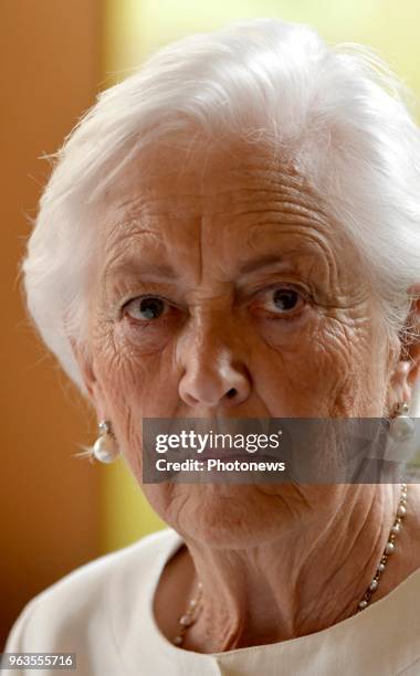 Brussels 29.05.18 - Visite de la reine Paola à l'école communale Arc-en-Ciel de Molenbeek - Bezoek van koningin Paola aan de gemeentelijke...