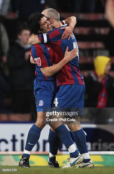 Danny Butterfield of Crystal Palace celebrates as he scores his and his team's third goal with Shaun Derry during the FA Cup sponsored by E.ON Final...